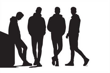 Stylized vector silhouettes posing with attitude in minimalist studio space