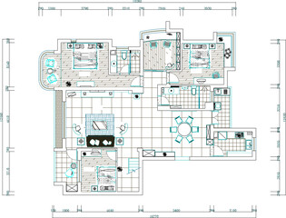 vector illustration of architectural design of interior furniture plan of modern residential room