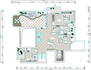vector illustration of architectural design of interior furniture plan of modern residential room