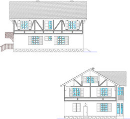 vector illustration of architectural design of old classic vintage ethnic traditional residential house construction 
