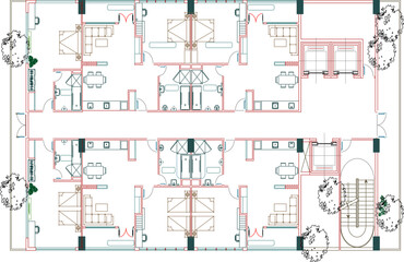 vector illustration of architectural design of typical interior plan of high rise building hotel and apartment