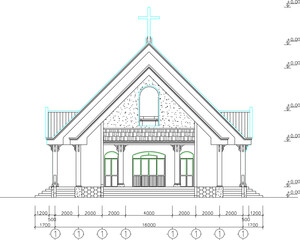 vector illustration of architectural design view of exterior facade of holy catholic church with classic vintage style 
