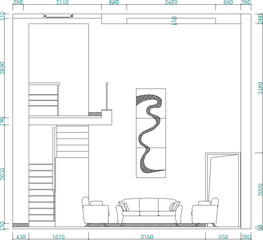 vector illustration of modern residential interior architectural design