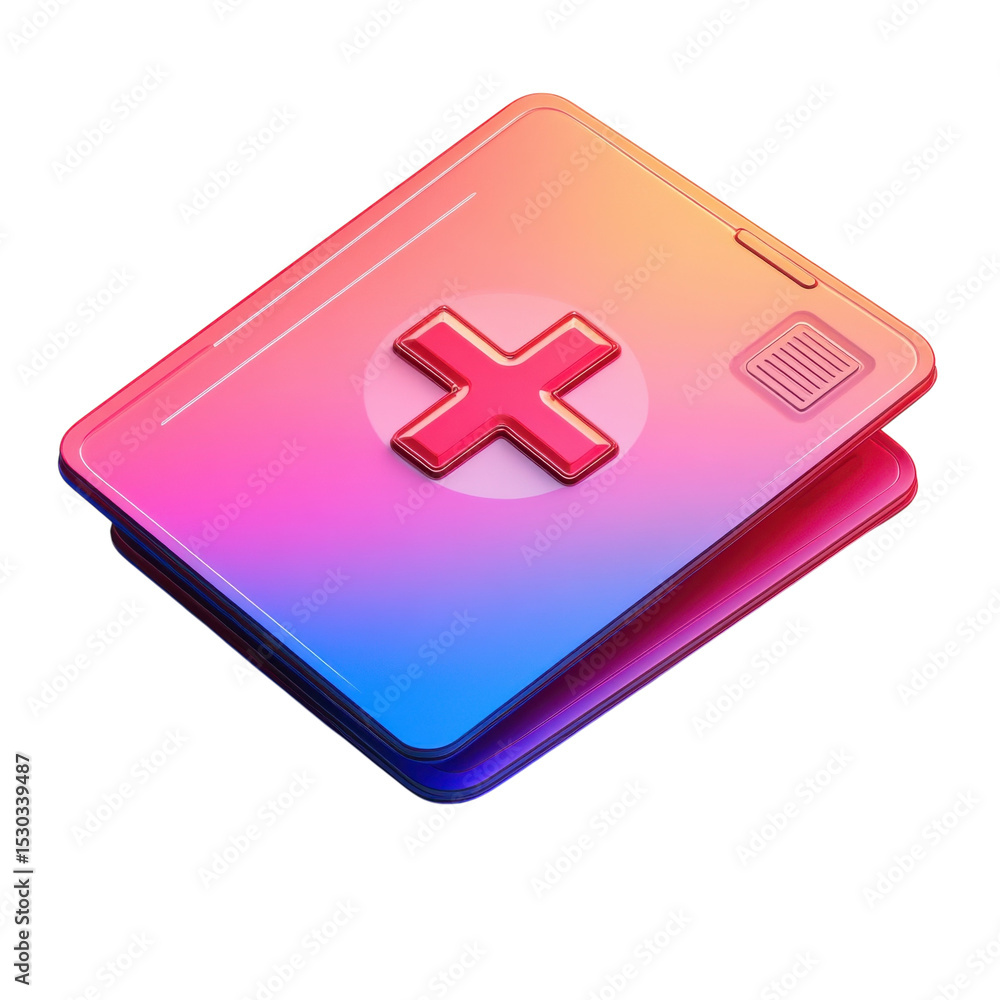 Poster cancel icon folder document with delete sign pink and blue gradient 3d on transparent background