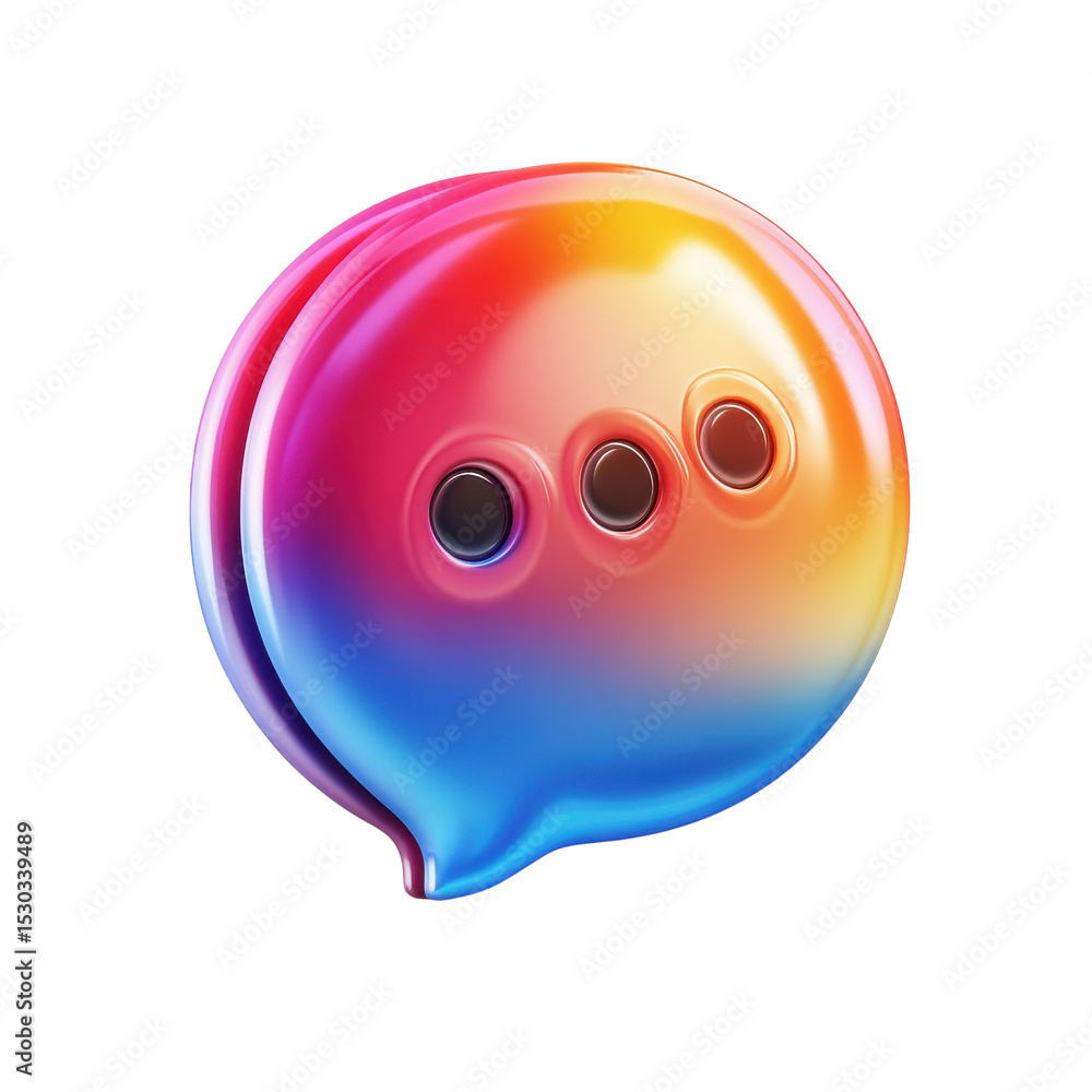 Poster vivid spectrum chat glossy 3d communication icon with colorful gradient on transparent background