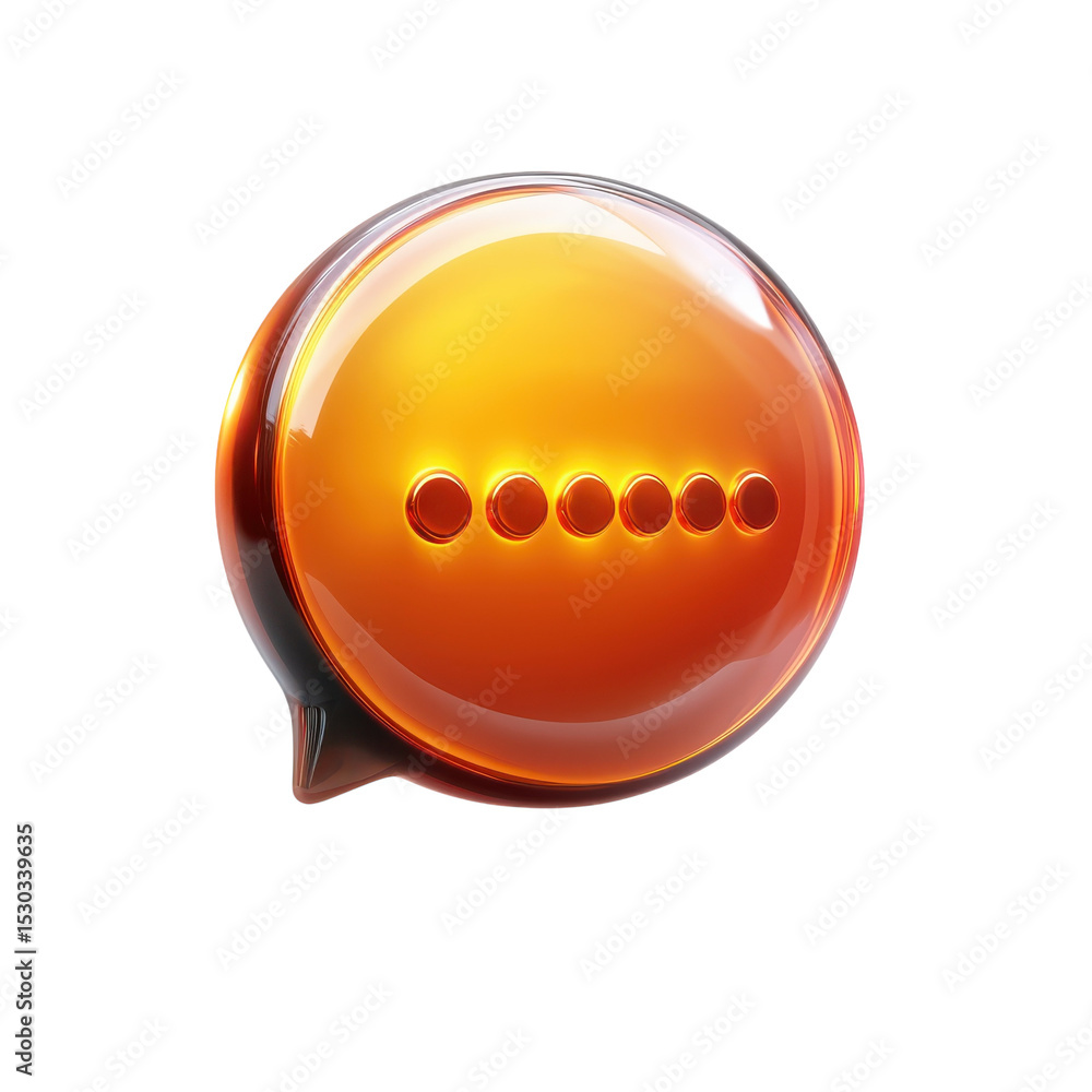 Poster glowing orange speech bubble with dots communication message notification on transparent background