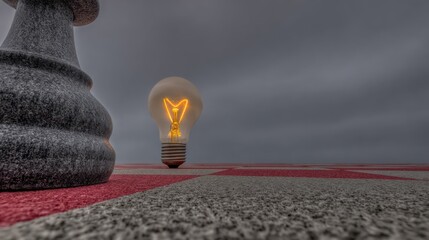 Chess piece and glowing lightbulb