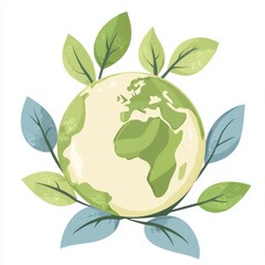 Earth in Green Leaves Illustration for Environmental Concepts
