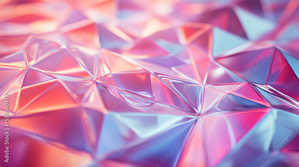 Poster abstract 3d background wallpaper with row of glass holographic transparent triangle plate shapes ren