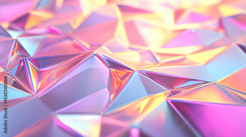 Poster abstract 3d background wallpaper with row of glass holographic transparent triangle plate shapes ren