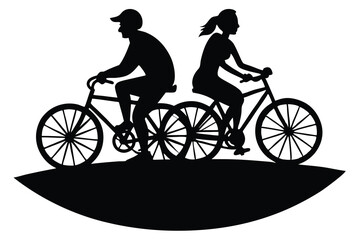 Naklejka premium Silhouette of couple riding bicycle together