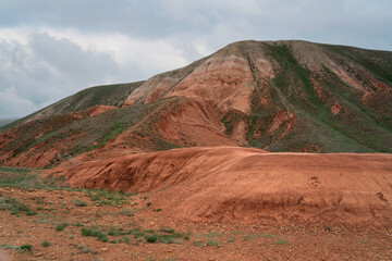 Picturesque slopes of the highest point of the Caspian lowland - Bolshoe Bogdo Mountains on a summer day, Bogdinsk-Baskunchak Nature Reserve, Akhtuba district, Astrakhan region, Russia