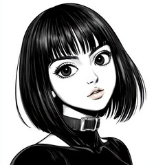 Close Up Portrait of Young Woman with Short Black Hair and Expressive Eyes