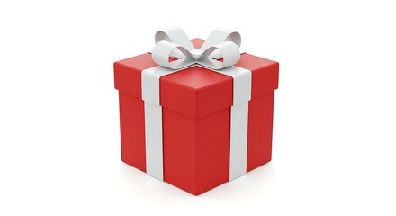 Obraz premium Bright Red Gift Box with White Ribbon on Clean White Background