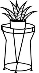 Indoor plant stand outline vector illustration, line art