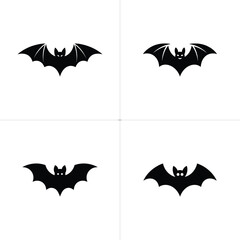 Fototapeta premium Four Black Bat Silhouettes with Different Wing Shapes on White Background Halloween Icon