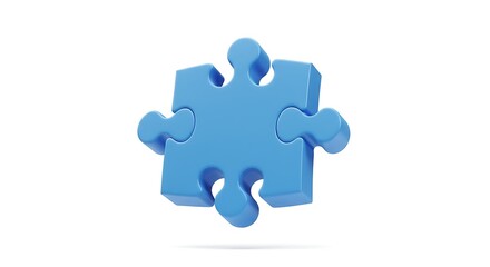 Blue Puzzle Piece Floating on White Background for Creative Concepts