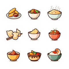 Delicious dishes & asian cuisine icons