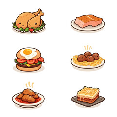Cartoon food & asian delights icon set
