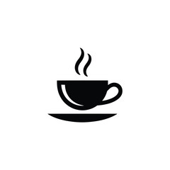 Obraz premium Hot Drink Cup Illustration Black Silhouette of Steaming Coffee or Tea on Saucer