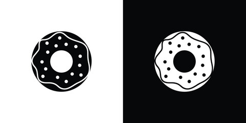 Inverted Donut Icons Black Frosted Donut on White, White Donut on Black Background