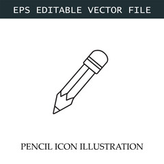 Pencil Icon Black and White Vector Design Image Illustration
