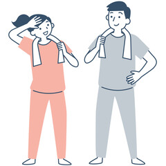 運動する若い女性と男性