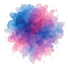 Vibrant Blue Pink watercolor stain with soft edges and transparent background for design use, Isolated.