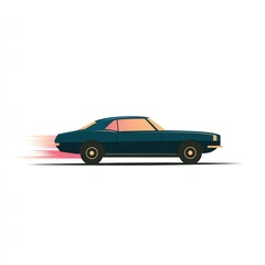 Obraz premium Sleek Classic Coupe Car Icon Design, Vector Art in Flat Colors, Speeding Across White Background