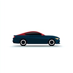 Sleek Coupe Car Icon Design A Vector Art Illustration of a stylish, dark-blue coupe with a red roof, presented in a flat color style against a white background.