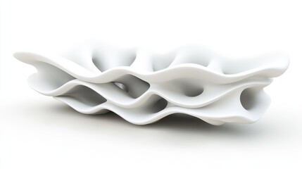 Abstract White Sculptural Form: Layers of Interconnected Curves and Cavities
