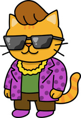 Hand drawn Cat and Career Doodle, Stylish cartoon cat with sunglasses and trendy outfit.