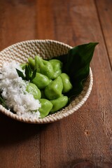 Glutinous rice balls or klepon in a bowl