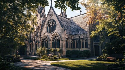 Obraz premium Majestic Stone Church Amidst Lush Greenery