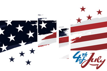 Independence day of the USA 4 th july. American flag colors paint stroke with illustration of liberty. Happy independence day, vector lllustration. Suitable for greeting card, poster and banner.