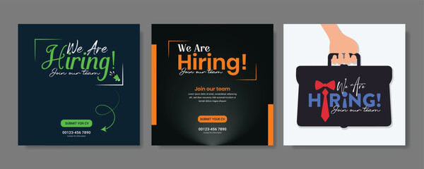 Creative we are hiring job vacancy social media post or Social Media Banner design template, We are hiring job vacancy square web banner layout