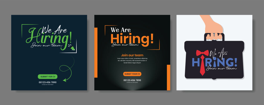 Creative we are hiring job vacancy social media post or Social Media Banner design template, We are hiring job vacancy square web banner layout