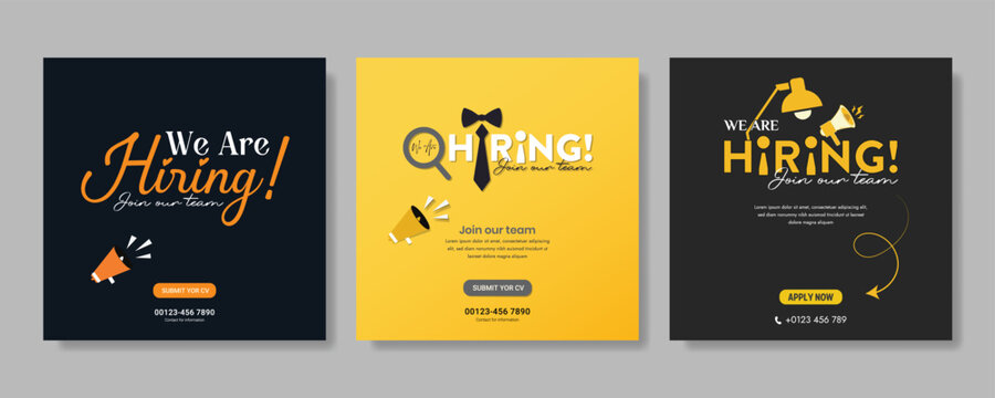 Creative we are hiring job vacancy social media post or Social Media Banner design template, We are hiring job vacancy square web banner layout