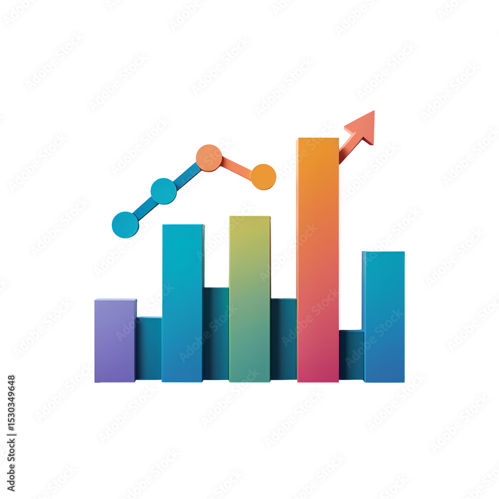 Poster stylized horizontal bar chart with cool blue to warm orange gradient, featuring an upward arrow line