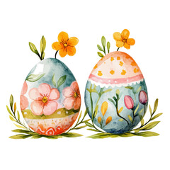 watercolor of Easter Egg Decorations, vector, isolated on a white background.