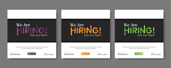 Modern and creative hiring square banner template design for social media post