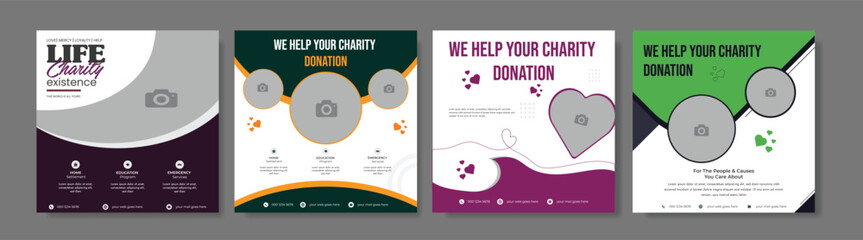 Charity Square social media post template Or donation fundraising campaign Facebook, Instagram Banners design, Charity Ads Promotional Poster Design
