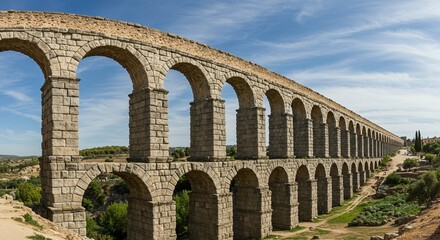 Fototapeta premium Majestic Roman Aqueduct Segovia Spain Ancient Stone Arches Historical Landmark