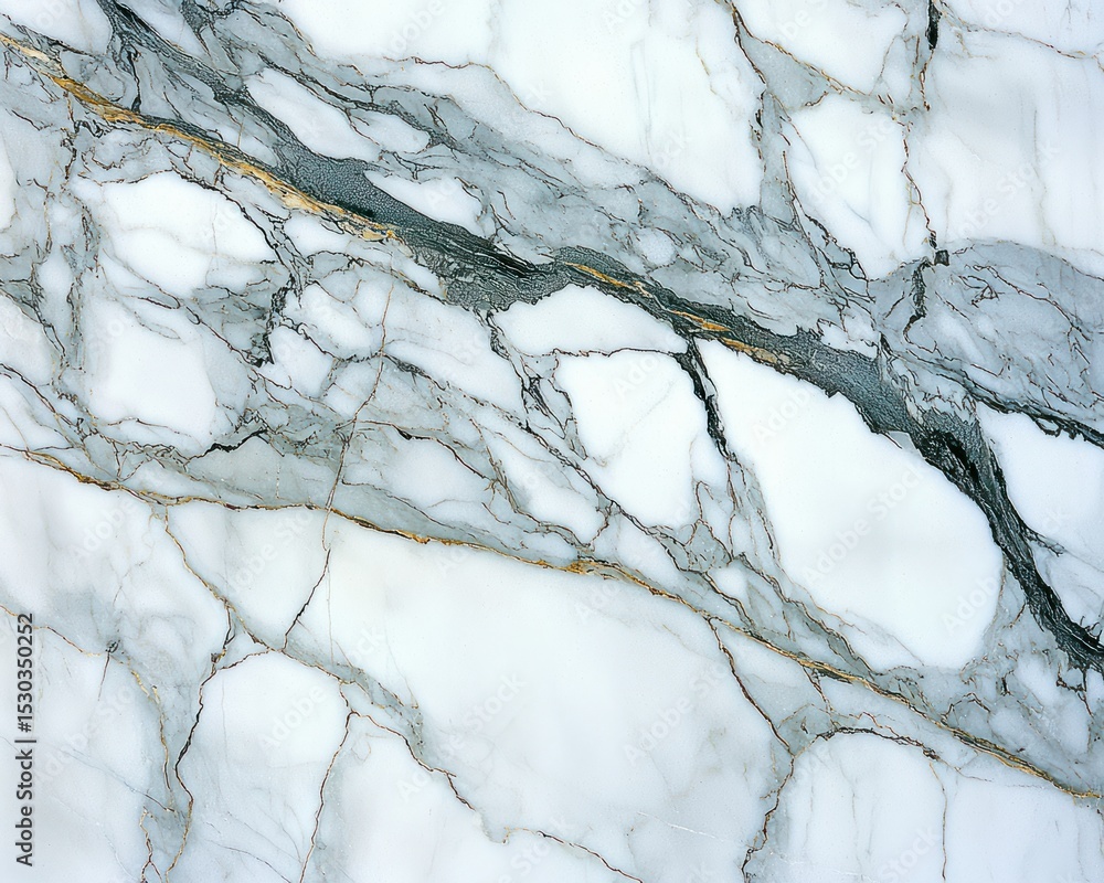 Poster close-up view of a polished marble slab showcasing a predominantly white background interspersed wit