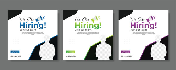 Modern and creative hiring square banner template design for social media post