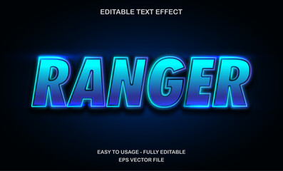 Ranger text, editable text effect template, futuristic blue neon text style typeface