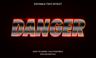Danger text, editable text effect template, futuristic red neon movie text style font in silver metallic