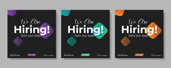 Professional vector template for we are hiring job vacancy announcement social media post design recruitment banner and employment promotion layout
