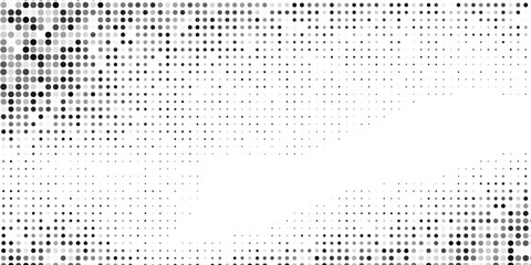 Grunge dotted halftone gradient texture. Vanishing polka dot background. Repeating dots gradation rectangle illustration