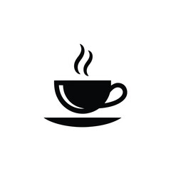 Steaming Hot Drink in Black Cup on Saucer Simple Icon